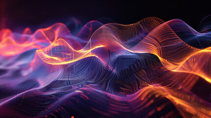 Obraz premium Abstract digital waves with vibrant colors and glowing lines depicting futuristic technology and dynamic energy in a dark background.