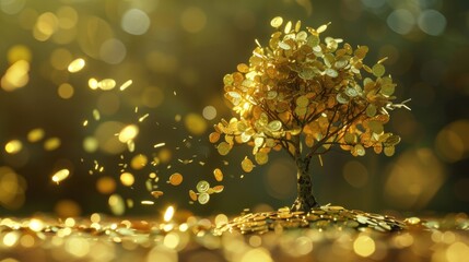 A tree with golden coins growing on its branches, symbolizing investment and financial gains