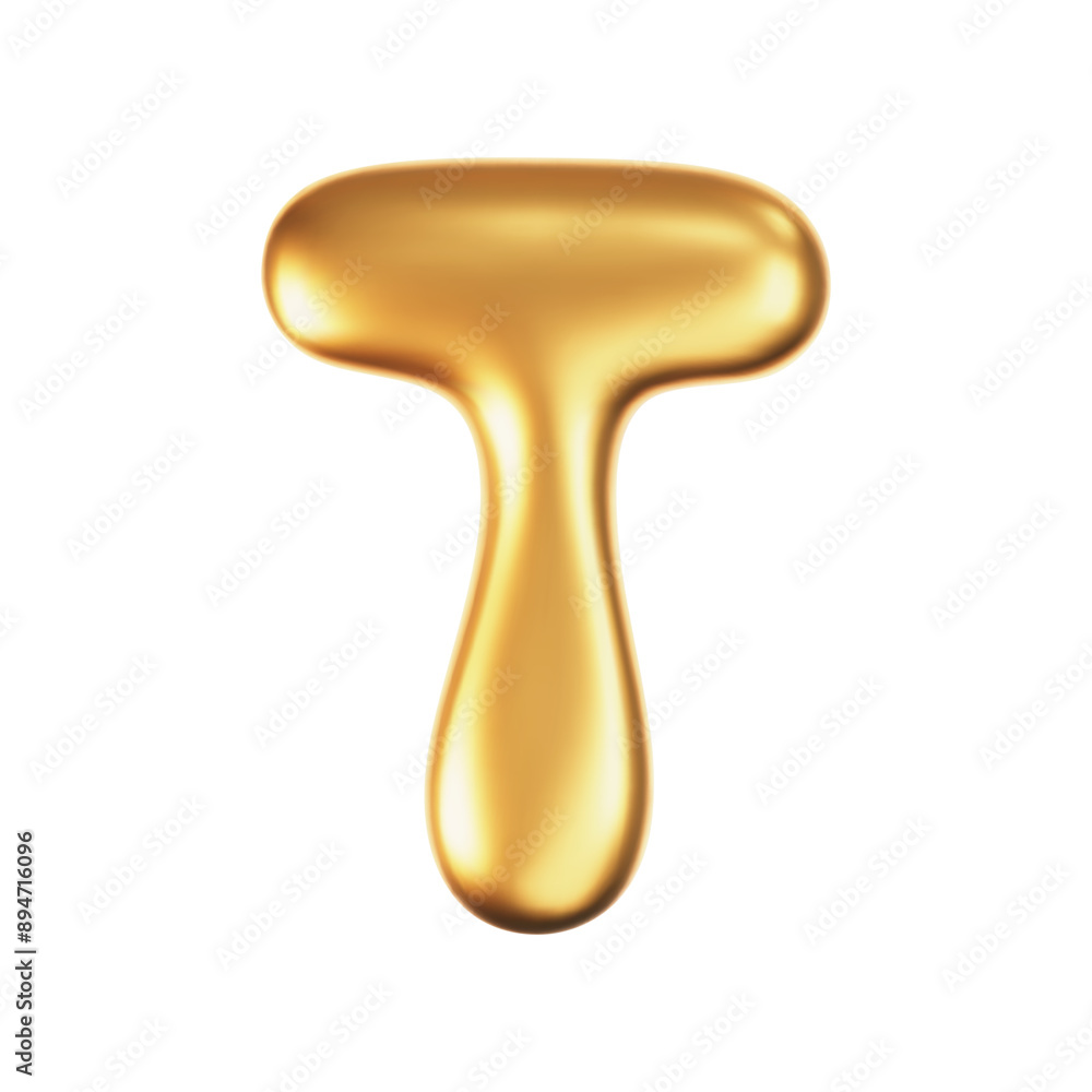 Canvas Prints 3d gold liquid letter t in y2k style isolated on a white background. render of 3d golden inflated bu
