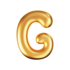 3d gold liquid letter G in y2k style isolated on a white background. Render of 3d golden inflated bubble alphabet with glossy effect. 3d vector y2k typography letter