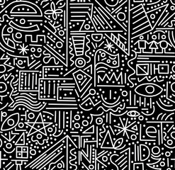 Black and white abstract hand-drawn doodles .Seamless pattern.