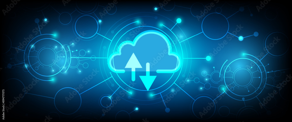 Poster cloud technology. integrated digital web concept background. digital service or application with dat