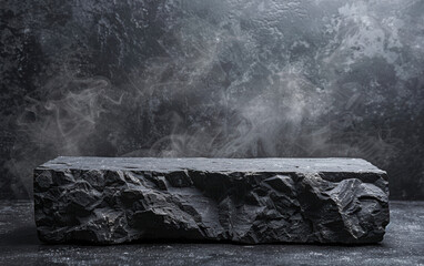 Dark textured rock slab with smoke rising against a black background. Suitable for abstract, industrial, or mysterious themes in visual projects.