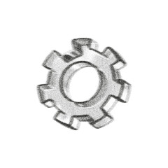 3d noise gear with grainy gradient effect in y2k style isolated on white. Gritty gear with spray dot texture with light and shadow. 3d vector retro y2k figure