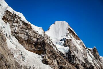 Mount Lingtren of Himalaya on EBC trekking trip in Nepal