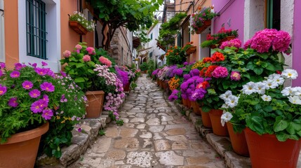 A Charming Little Village In Croatia, Known As The Istrian Toscana, With Rustic Stone Walls And Colorful Flowers