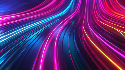 Abstract technology banner design featuring digital neon lines on a grey background. High-quality photo.