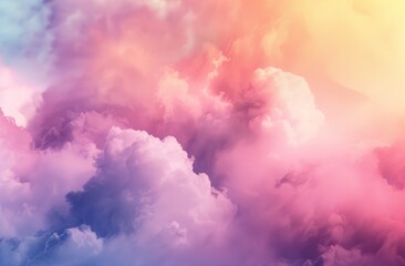 Beautiful Pastel Colored Background with Clouds, Smoke, and Soft Light in Ethereal Style, Dreamlike Illustrations, Fluid Color Combinations, Pink and Amber Atmospheric Installations, Colorful Animatio