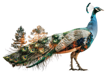 Obraz premium PNG Peacock nature double exposure illustration
