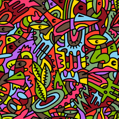 Abstract mosaic pattern painted in bright colors from geometric shapes drawn by hand.Seamless background.