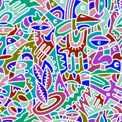 Abstract mosaic pattern painted in bright colors from geometric shapes drawn by hand.Seamless background.