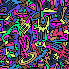 Abstract mosaic pattern painted in bright colors from geometric shapes drawn by hand.Seamless background.