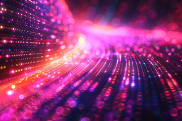 Obraz premium Abstract futuristic digital background with vibrant neon colors and bokeh lights creating a dynamic motion landscape.