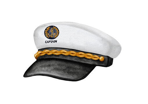 Watercolour illustration captain hat isolated on transparent background