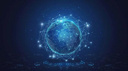 "Global network connectivity on Earth. Integration of artificial intelligence and digital technology with internet, big data analytics, e-commerce, and social networking."