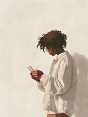 Focused Smartphone Usage in Minimalist Setting with Soft Pastel Tones