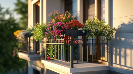 Fototapeta premium Balcony of residential house with different home material