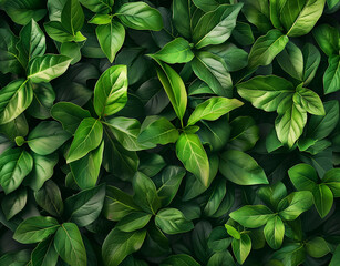 An array of monstera leaves are densely packed, casting intricate shadows, and showcasing a deep green hue,AI