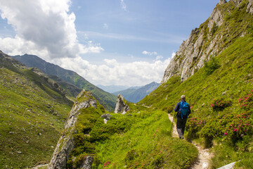 Fototapeta premium Man hiking in the High Tauern National Park, the Austrian Alps