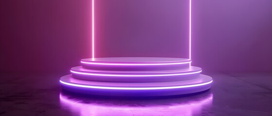 Illuminated podium with vibrant neon lights, perfect for showcasing products or as a vibrant background for events.