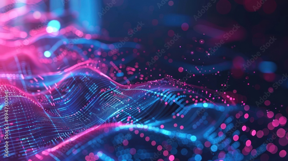 Poster abstract digital wave pattern with glowing lights