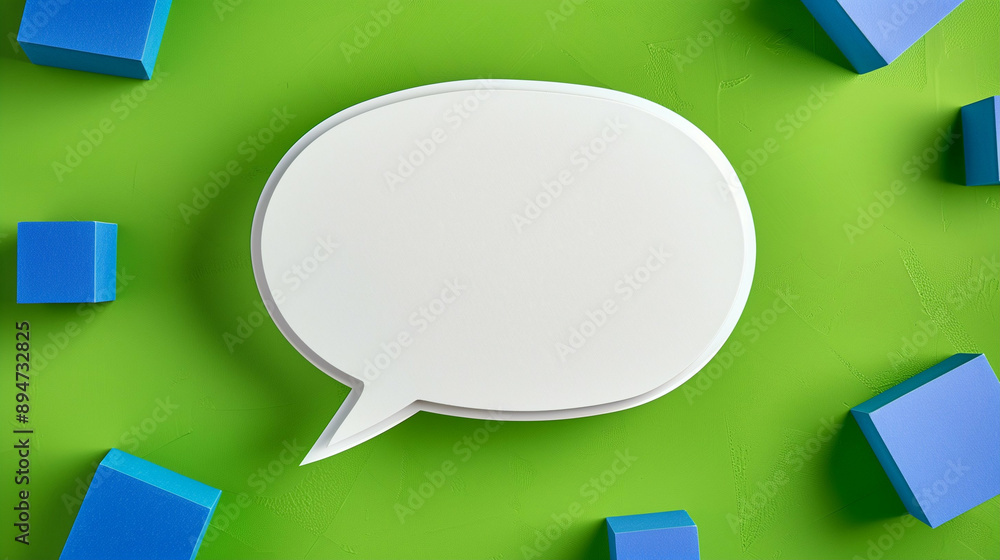 Poster speech bubble on a vibrant green background surrounded by graphic resources. this graphic design ele