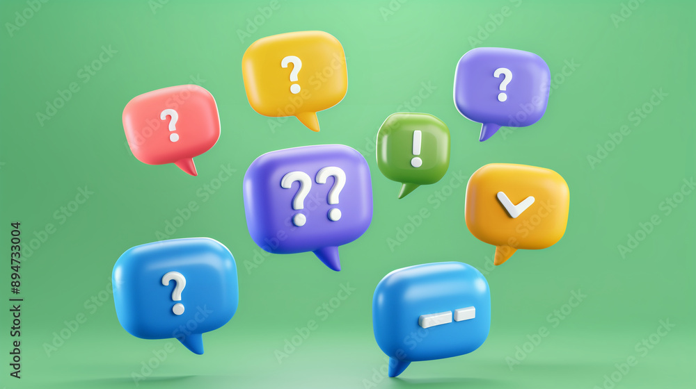 Poster colorful speech bubbles in graphic design showcasing dialogue and communication. vibrant question an
