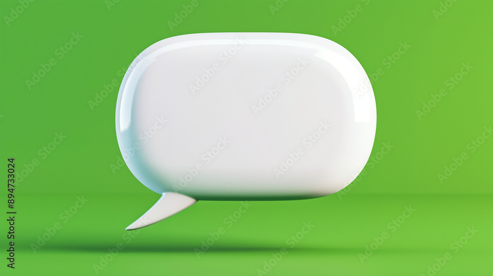 Poster speech bubble graphic design in 3d style with soft shadows on a vibrant green background. modern ico