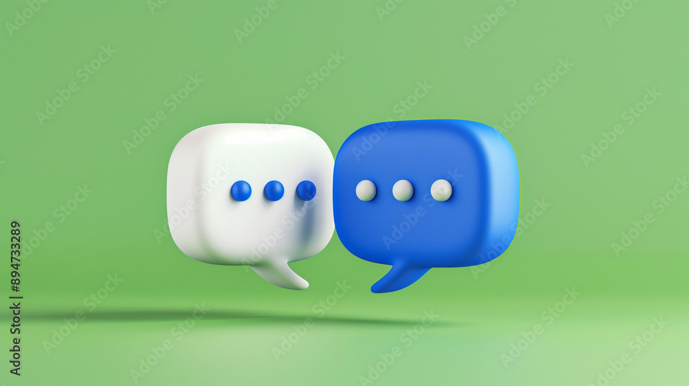 Poster speech bubbles in chat for communication. 3d illustrations of messaging icons in blue and white colo