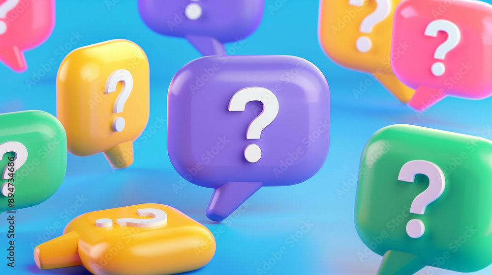 Poster colorful speech bubbles with question marks in graphic design. vibrant and playful speech bubbles fo