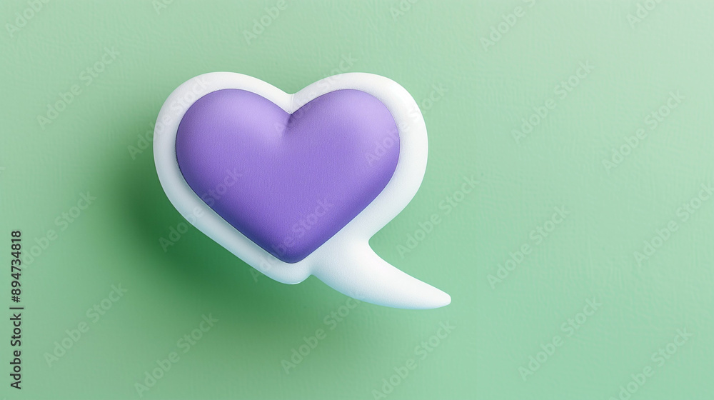 Aufkleber heart emotion symbol in purple expression on soft green background. this image captures a stylized h