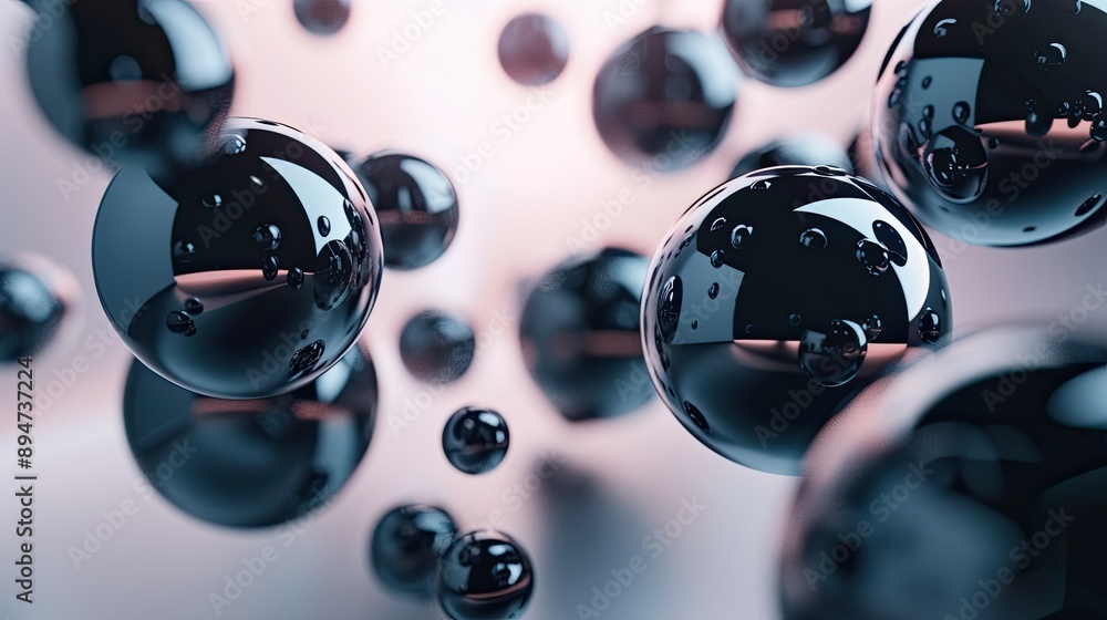 Poster artistic 3d render of floating spheres, showcasing their smooth and glossy surfaces in an abstract c