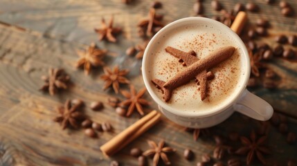 Airplane Latte Art on Wooden Background