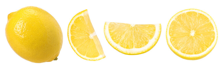 lemon fruit, slice and half isolated, Fresh and Juicy Lemon, transparent PNG, PNG format, collection, set