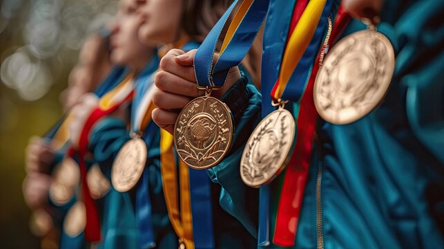 Athletes receiving medals at an award ceremony, highlighting achievement and celebration