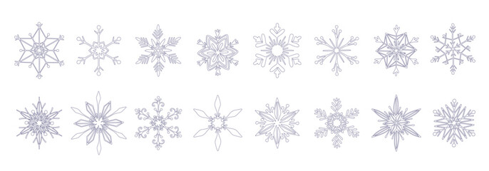 Collection of decorative lines of snowflakes.Vector graphics.