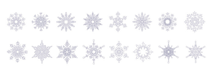 Collection of decorative lines of snowflakes.Vector graphics.