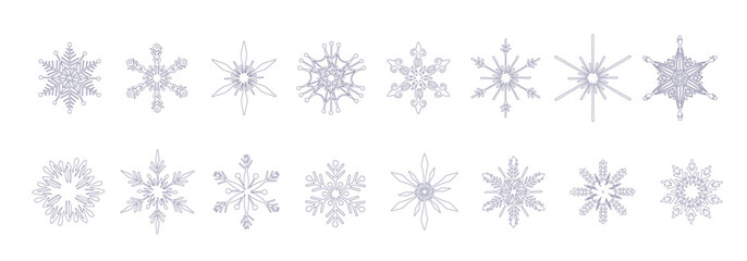 Collection of decorative lines of snowflakes.Vector graphics.