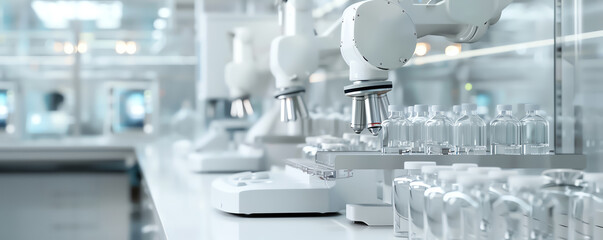 A state-of-the-art laboratory with robotic arms and AI-powered devices, showcasing the integration of technology in scientific research