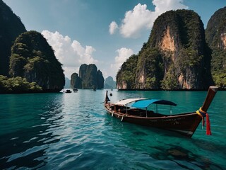 Amazing K wallpaper of Thailand featuring boats and scenic views. High contrast