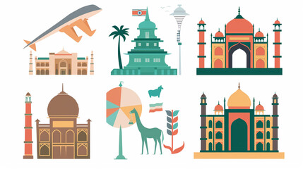 Obraz premium Various Indian cultural symbols presented in a vibrant and artistic manner.