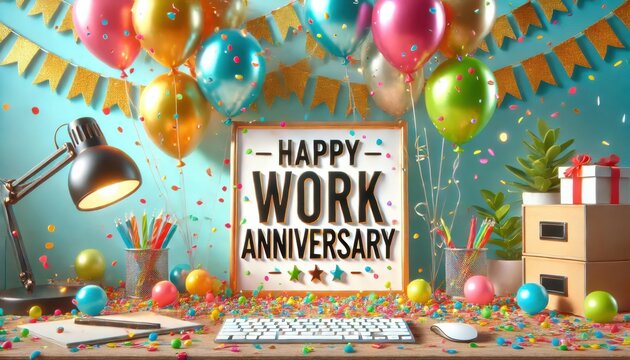 Festive Desk Decor for Work Anniversary Celebration