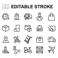 Collection of goods delivery icons. Made in the form of thin lines.