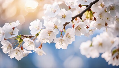 Obraz premium Beautiful Cherry Blossoms Against Soft Blue Sky