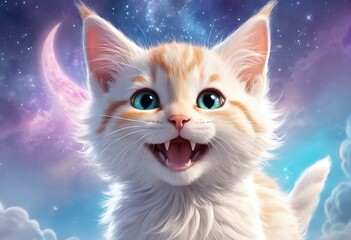 catAdorable White Kitten with Blue Eyes and a Butterfly