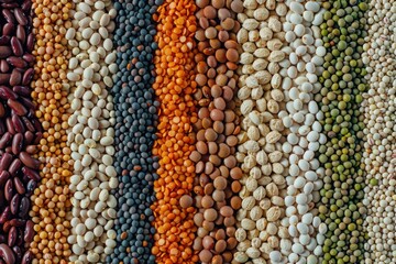 Legumes Composition: Various Pulses and Beans on Background, Top View