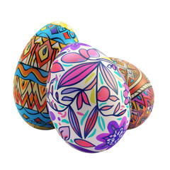 Fototapeta premium Colorful decorative Easter eggs with intricate designs, perfect for festive celebrations or artistic displays during the holiday season.