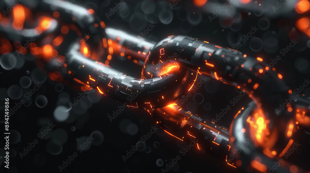 Poster concept digital blockchain technology. blockchain chain with digital network and binary code. smart 