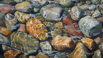 Vertical perspective of river rocks