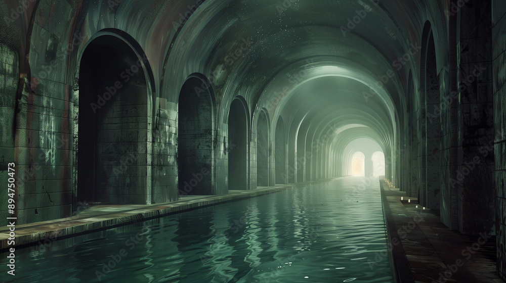 Poster a dark and gloomy scene with a river running through it. scene is eerie and unsettling